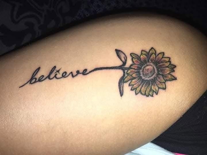 Believe script with sunflower
