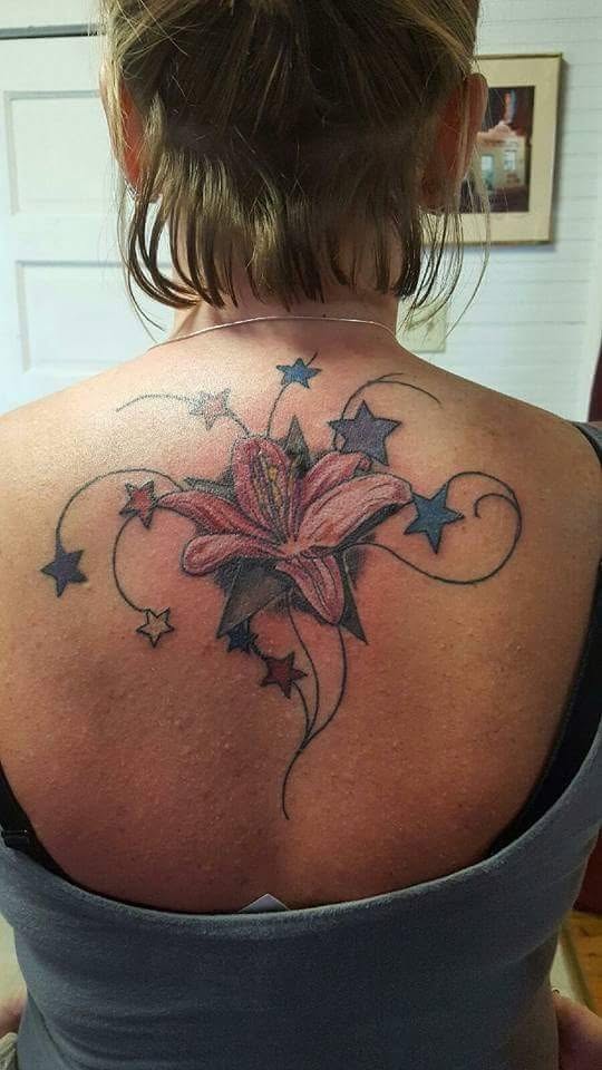 Pink lily with stars upper back